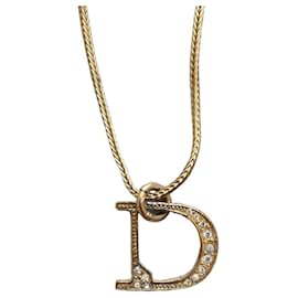 Collana Dior 'D' in metallo dorato e cristalli