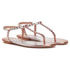 Aquazzura Rose Gold Embellished Flat Sandals