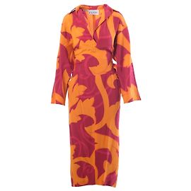 Abito in seta con stampa barocca e fiocco oversize Gianfranco Ferré – '80s