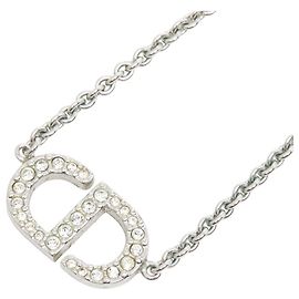 Collier Christian Dior en métal argenté et strass