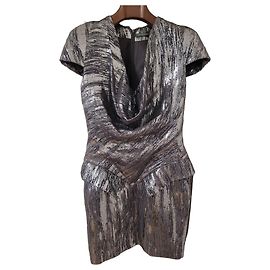 Vestido Escultural Metalizado Plateado y Negro Alexander McQueen