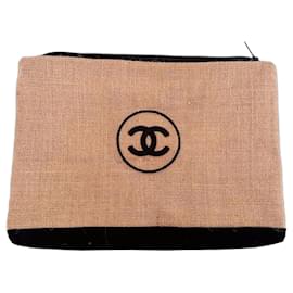 Chanel Clutch aus Juteleinen in Beige und Schwarz