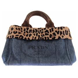 Borsa in denim e stampa leopardata - Prada