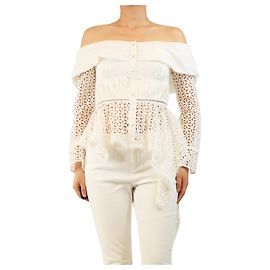 Self portrait Haut blanc à épaules dénudées en broderie anglaise - taille UK 10