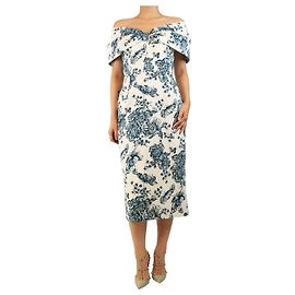 Autre Marque Weiß-grünes floral bedrucktes Kleid - Größe UK 14