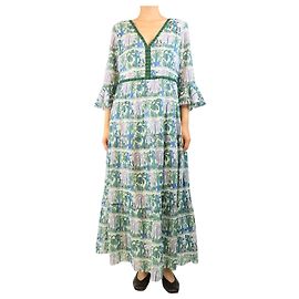 Autre Marque Abito maxi in cotone stampato verde e viola - taglia UK 16