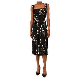 Dolce & Gabbana Schwarzes Seiden-Slip-Kleid mit Blumenprint - Größe UK 6