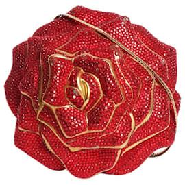 Rote kristallbesetzte Rosen-Clutch-Tasche - Judith Leiber