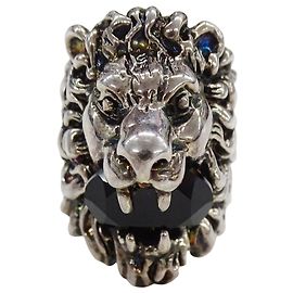 Gucci Bandring mit Löwenkopf in Schwarz und Silber