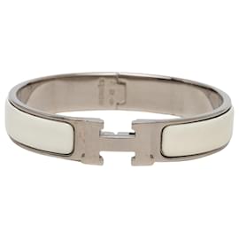 Hermès White Narrow Enamel Clic H Bracelet PM