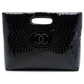 Chanel Black CC Perforated Patent Tote
