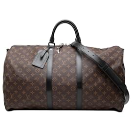 Louis Vuitton Marrone Monogram Macassar Keepall Bandouliere 55