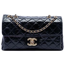 Chanel Blue CC Trapuntato in Pelle di Vitello Glazed Aged Accordion Flap
