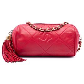 Chanel Mini Barrel Crossbody in agnello trapuntato rosso con nappa