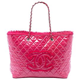 Chanel Pink Large Quilted Tweed und PVC Funny Tote