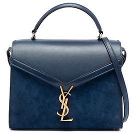 Borsa a mano Saint Laurent Classic Monogram in pelle di vitello e scamosciato blu, misura Medium