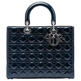 Lady Dior Cannage in vernice blu, grande