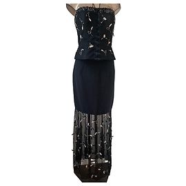 Autre Marque Conjunto de top y falda de noche negro con bordados