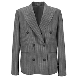 Brunello Cucinelli Nadelstreifen-Blazer mit Doppelreihung aus grauer Wolle