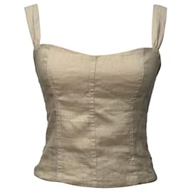 Ärmelloses Reformation Crop Top aus Elfenbein-Leinen