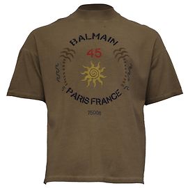 Balmain Kurzarm T-Shirt mit Rundhalsausschnitt aus khakifarbenem Baumwolle