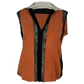 Blusa Sandro con ribete de encaje, naranja, poliamida