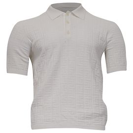 Polo in maglia Balmain con monogramma tono su tono in viscosa bianca