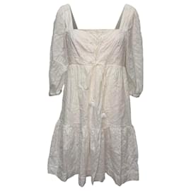 Vestido corto de volantes y ojales Vilshenko en algodón blanco