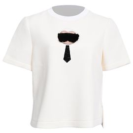 Fendi Karlito Strick-T-Shirt mit Patch-Details aus weißer Baumwolle