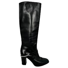 Bottes hautes Saint Laurent avec détails de chaîne en cuir noir - Yves Saint Laurent