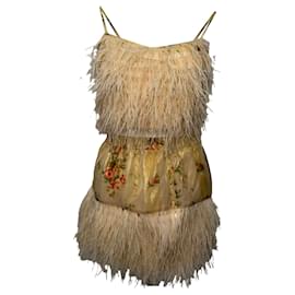 Conjunto LoveShackFancy cFeather-Trimmed en viscosa crema