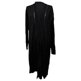 Zadig & Voltaire Strickjacke mit offenem Vordergrund, lang, aus schwarzer Wolle