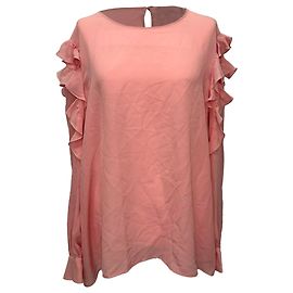  Boutique Moschino Ruffled Long Sleeve Blouse in Pink Silk