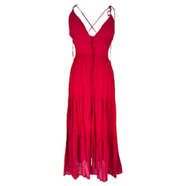Reformation Jaden Maxi-Stufenkleid aus rosa Viskose