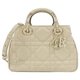 Borsa Christian Dior Lady 95.22 Small in pelle di vitello beige