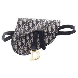 Borsa Saddle Christian Dior in tela e pelle blu navy/beige