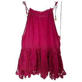 Robe Courte Zimmermann en Ramie Brodée - Rose Fuchsia
