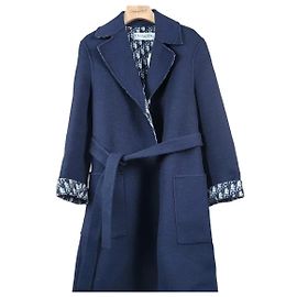 Abrigo reversible Christian Dior de mezcla de lana y seda azul marino con monograma