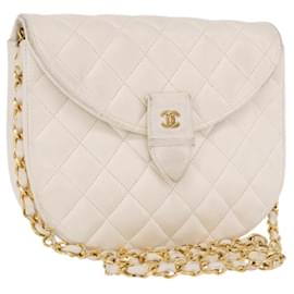 CHANEL Borsa a Spalla Matelasse con Catena in Pelle di Agnello Bianco Oro CC Auth 190491