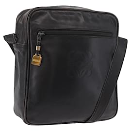 LOEWE Anagram Shoulder Bag Leather Black Gold Auth ka5143