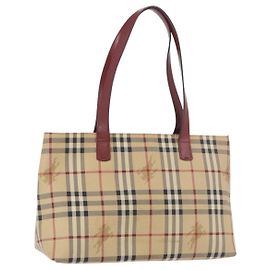 Borsa Tote BURBERRY Nova Check in PVC e pelle Beige Argento Auth 190964