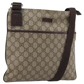 Borsa a tracolla GUCCI GG Supreme PVC Pelle Beige Argento 141626 Auth ka5191