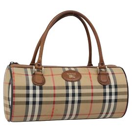 Bolsa Burberry Nova Check em Canvas Bege Dourado Auth 190848A
