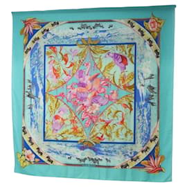 HERMES Carre 140 Scarf "TROPIQUES" Cashmere Blue Auth hk3926M - Hermès