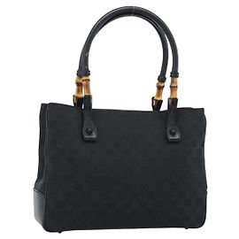 GUCCI GG Canvas Bamboo Hand Bag Black 112526 Auth 190836A