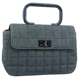 Borsa CHANEL 2.55 Choco Bar Line Canvas Blu CC Auth mr2780V