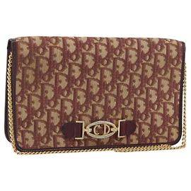 Borsa a tracolla con catena in tela Christian Dior Trotter Rosso Oro Auth 190630