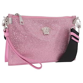 VERSACE Schultertasche Leder Rosa Silber Auth BA13994A - Versace