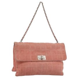 CHANEL Choco Bar 2.55 Chain Shoulder Bag Suede Rosa Argento CC Auth mr2730