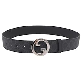 Gürtel GUCCI GG Supreme Interlocking G PVC 37.4" Black 703147 Auth BA13819V
